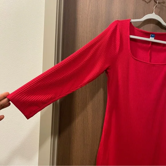 NEW Old Navy Red Fitted Square-Neck Mini Dress Size XL Ribbed Stretchy Date - Picture 5 of 12